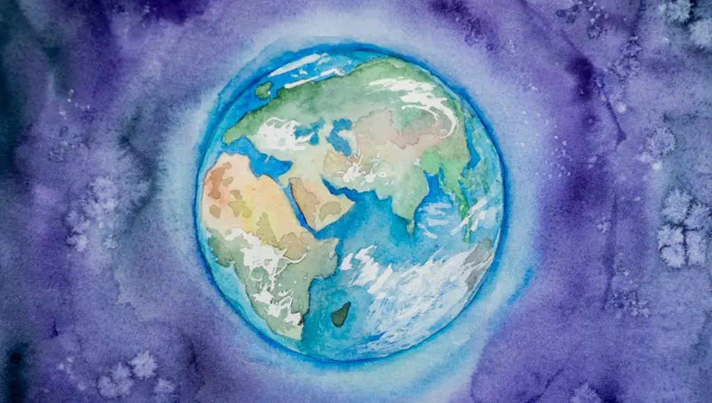 Watercolor painting of the planet Earth, symbolizing global giving