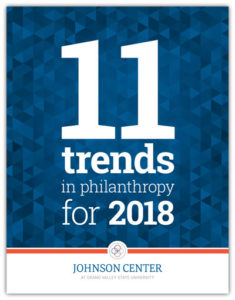 Front cover of the “11 Trends in Philanthropy for 2018” report