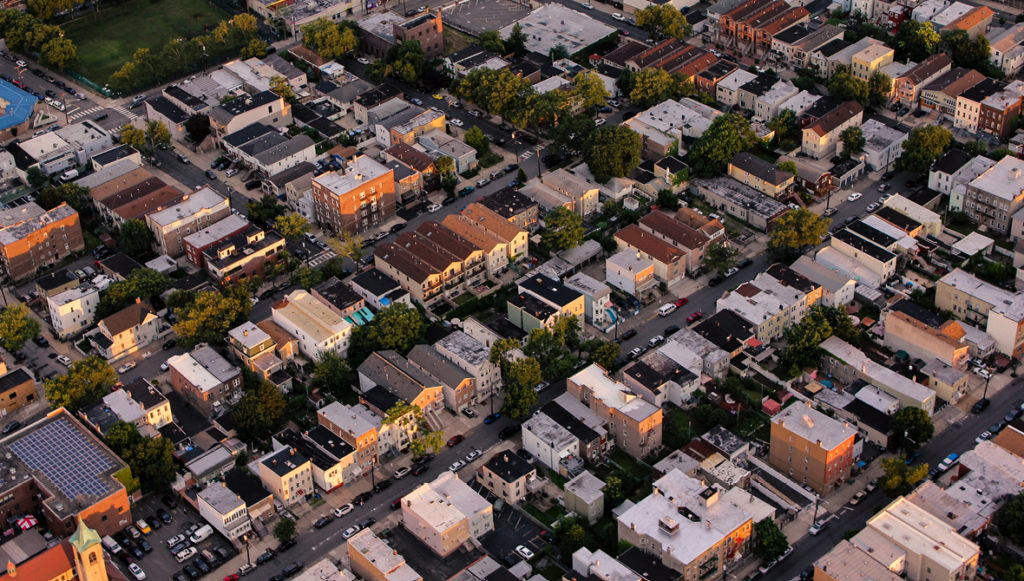 Aerial view photo of an urban neighborhood in New York state
