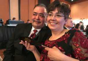 Photo: Middy and Aurora Johnson at the 2017 Healthy Alaska Natives Foundation Raven’s Ball, where Aurora was honored as rural provider of the year.