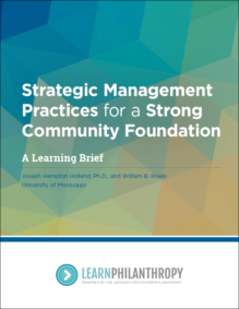 Front cover: Strategic Management Practices for a Strong Community Foundation