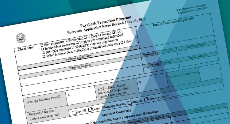 Screenshot of the Paycheck Protection Program application form