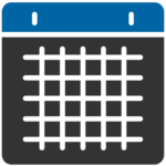Blue and dark gray icon of a calendar