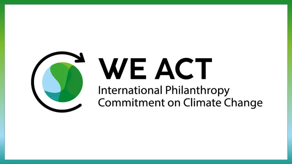 Logo for International Commitment on Climate Change, a blue and green circle with a black arrow surrounding it.