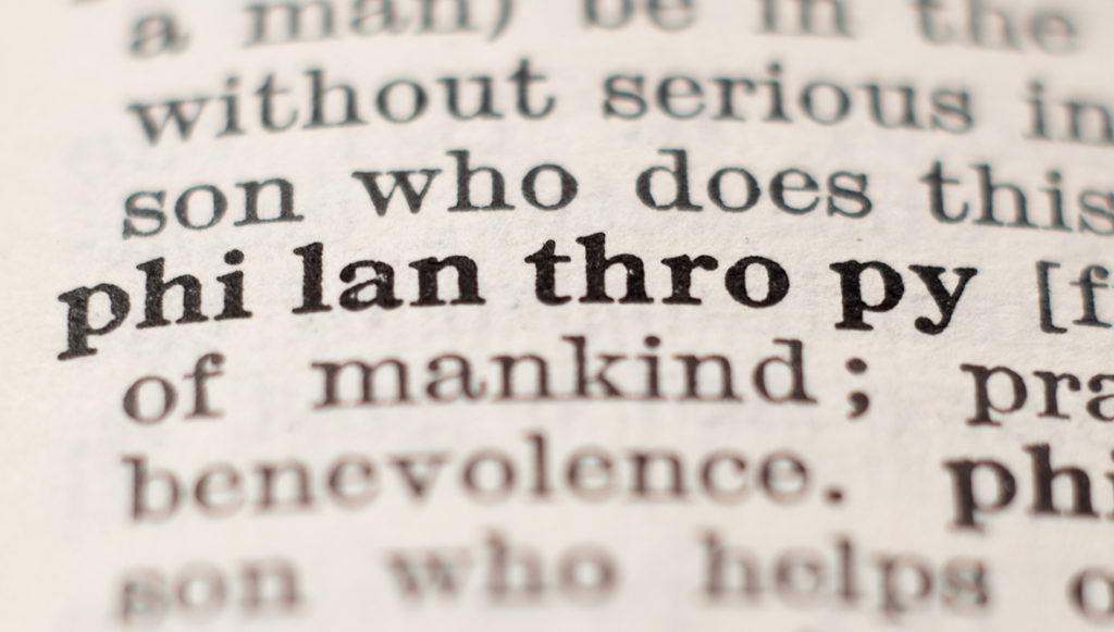 Close-up view of a dictionary entry for the word "philanthropy" (representing one of many definitions of philanthropy). Photo credit: Vitezslav Vylicil