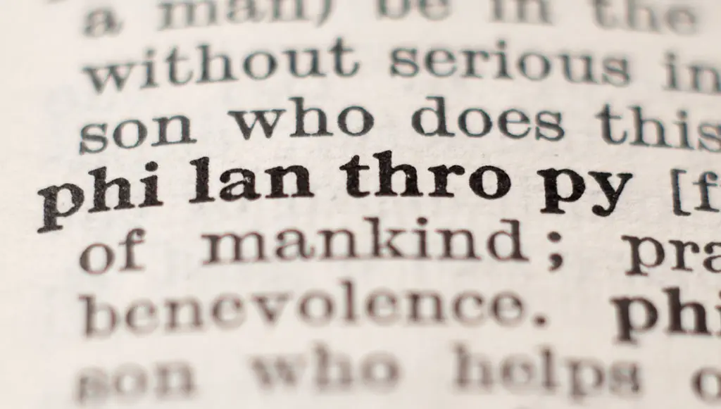 Close-up view of a dictionary entry for the word "philanthropy" (representing one of many definitions of philanthropy). Photo credit: Vitezslav Vylicil