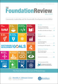 Front cover of The Foundation Review, volume 13, issue 4: Community Leadership and the Sustainable Development Goals (SDGs)