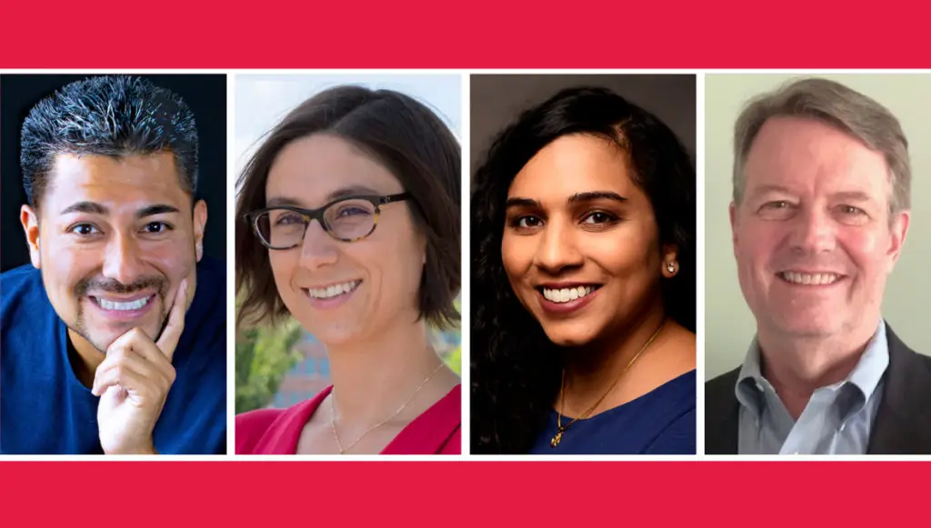 Photos of (L to R): Daniel Valdez, Christine Sauve, Surabhi Pandit, and Larry McGill