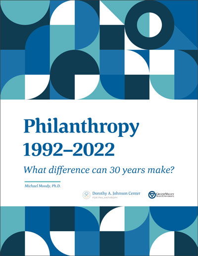 Front cover of "Philanthropy 1992–2022: What difference can 30 years make?" report by Michael Moody, Ph.D.