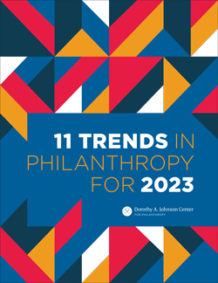 Front cover of the "11 Trends in Philanthropy for 2023" report