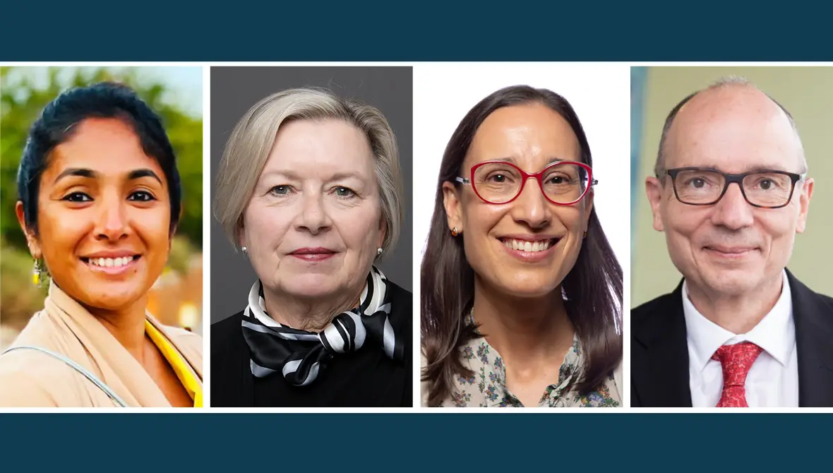 Photo grid of the webinar speakers: Sameera Mehra, Susan Phillips, Ana María Sánchez Rodríguez, and Michael Layton