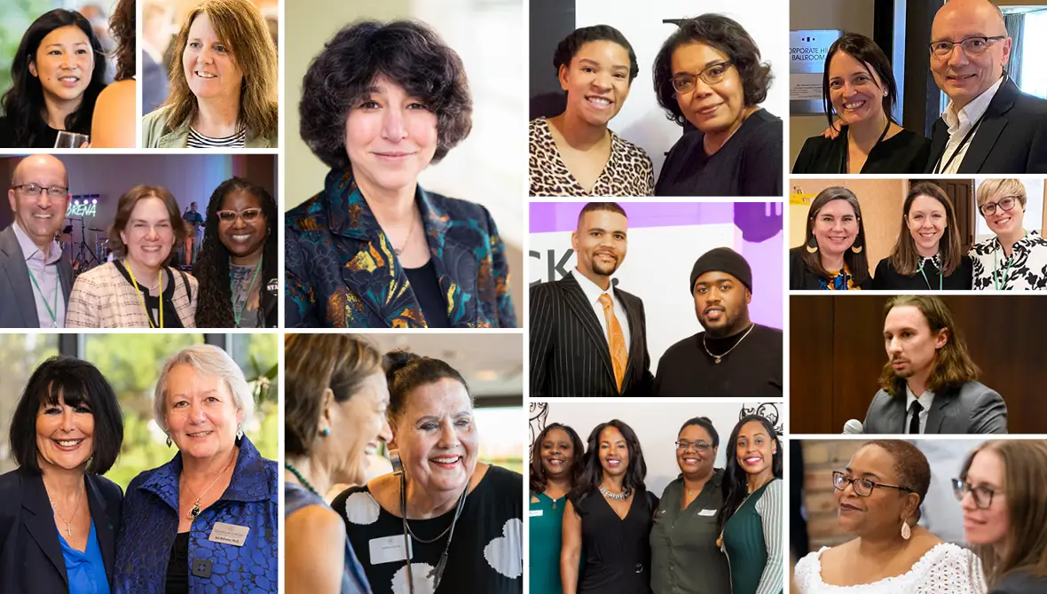 A collage of photos featuring Johnson Center staff and Leadership Council members from 2022-2023