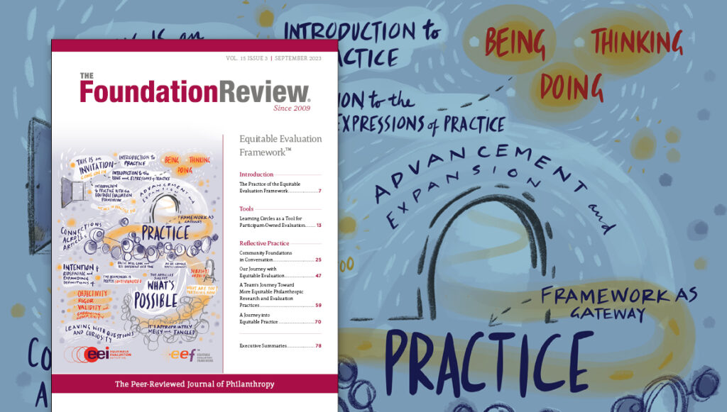 Front cover of The Foundation Review Volume 15, Issue 3. (Theme = Equitable Evaluation Framework)